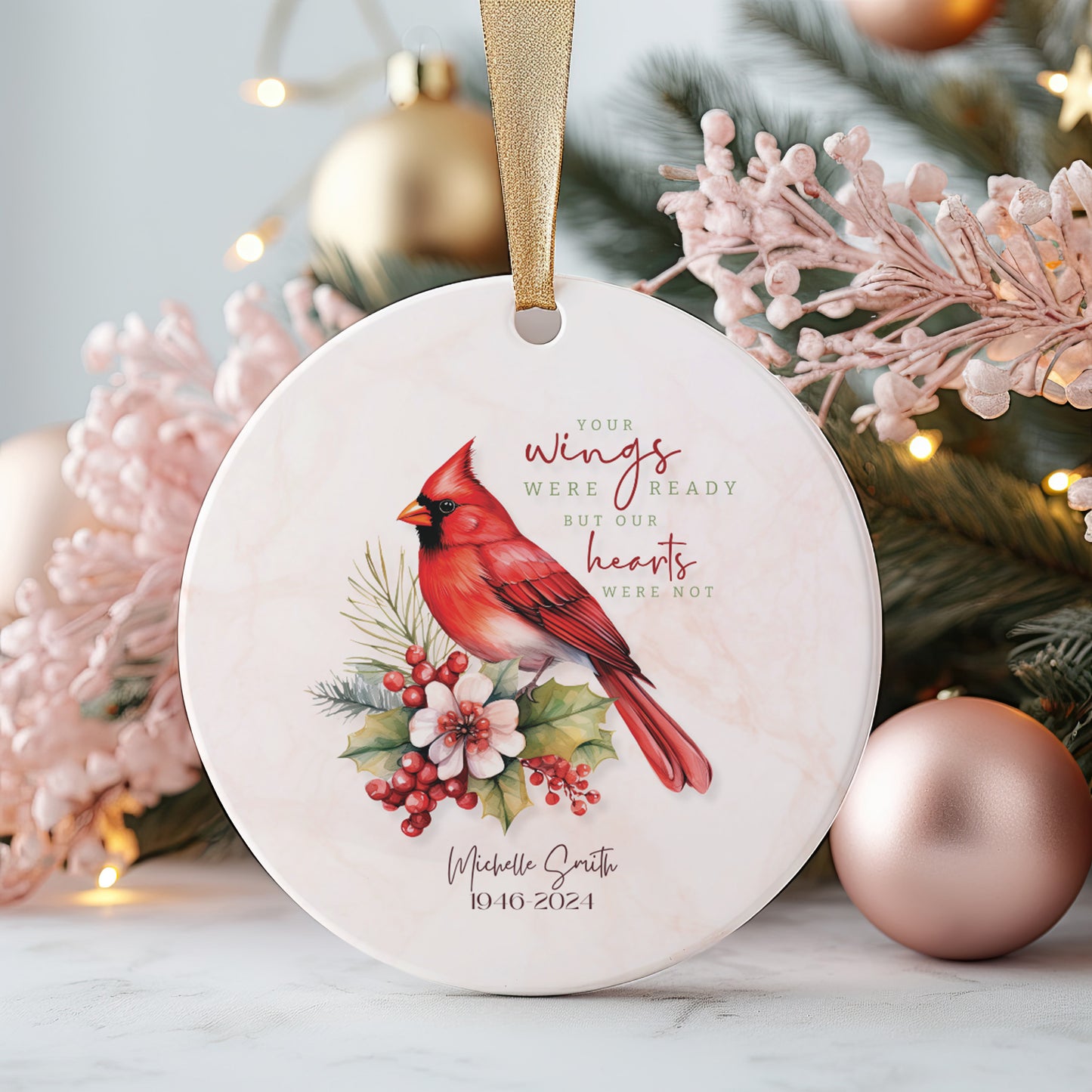 Personalized Memorial Ornament – “Your Wings Were Ready” Cardinal Remembrance Ornament – In Memory of Loved One Christmas Keepsake Gift