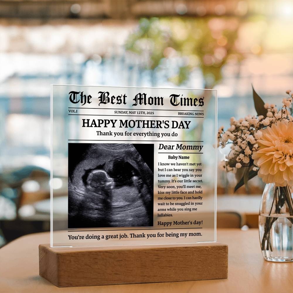 Personalized Baby-to-Mom Newspaper Acrylic Plaque Gift