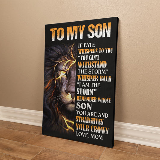 To My Son from Mom Canvas – Inspirational Lion Wall Art Gift for Son