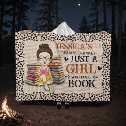 Personalized “Just a Girl Who Loves Books” Hooded Sherpa Blanket For Daughter