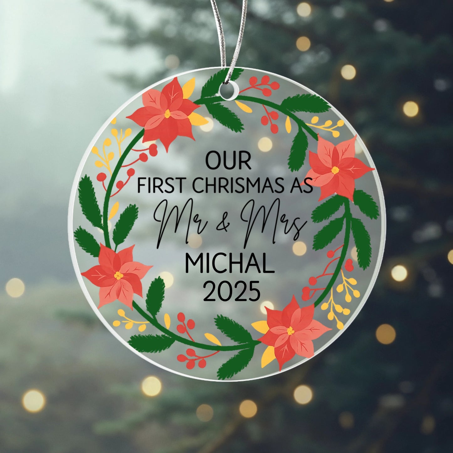 Personalized “Our First Christmas as Mr & Mrs” Ornament – Custom Married Couple Christmas Ornament with Name & Year