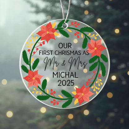 Personalized “Our First Christmas as Mr & Mrs” Ornament – Custom Married Couple Christmas Ornament with Name & Year