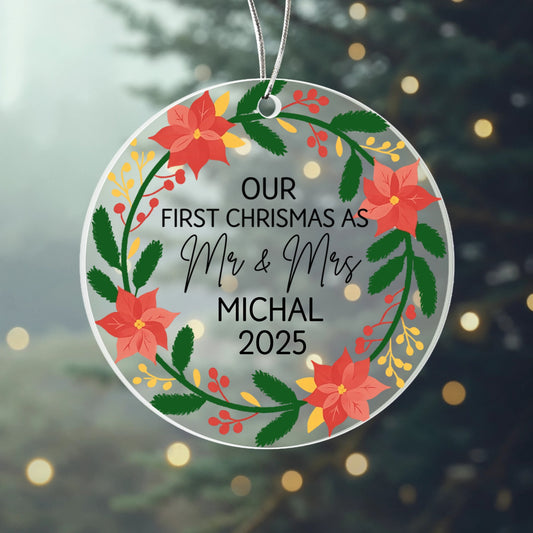 Personalized “Our First Christmas as Mr & Mrs” Ornament – Custom Married Couple Christmas Ornament with Name & Year