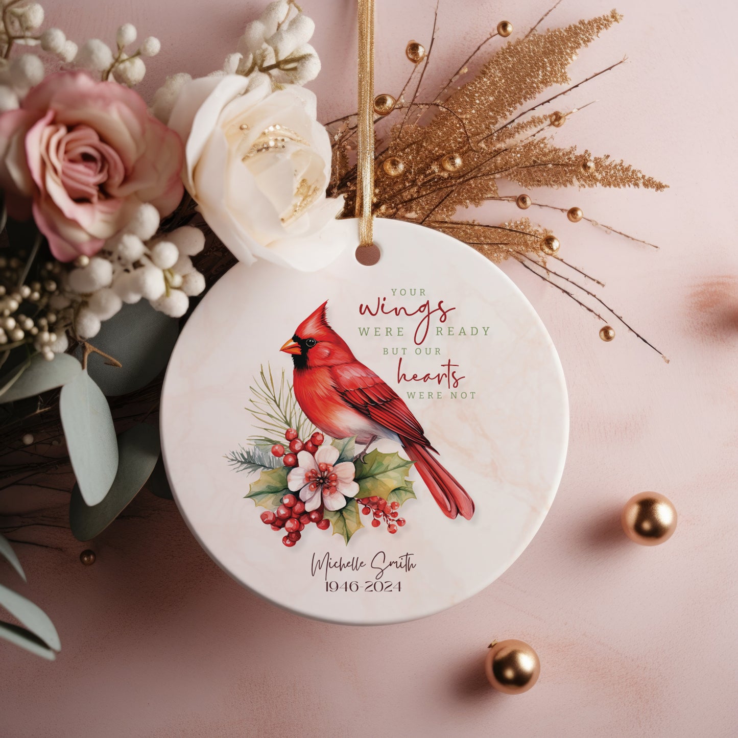 Personalized Memorial Ornament – “Your Wings Were Ready” Cardinal Remembrance Ornament – In Memory of Loved One Christmas Keepsake Gift