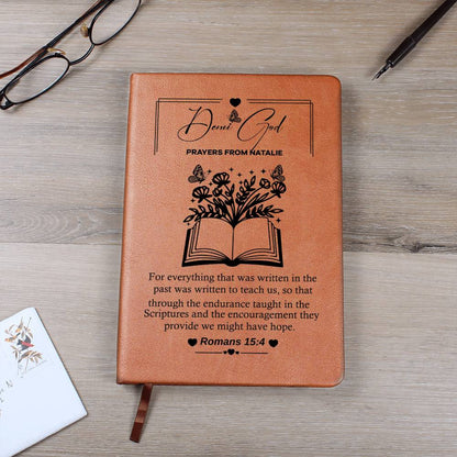 Custom “Dear God” Prayer Journal with Name – Faith, featuring Romans 15:4, perfect for heartfelt reflections.