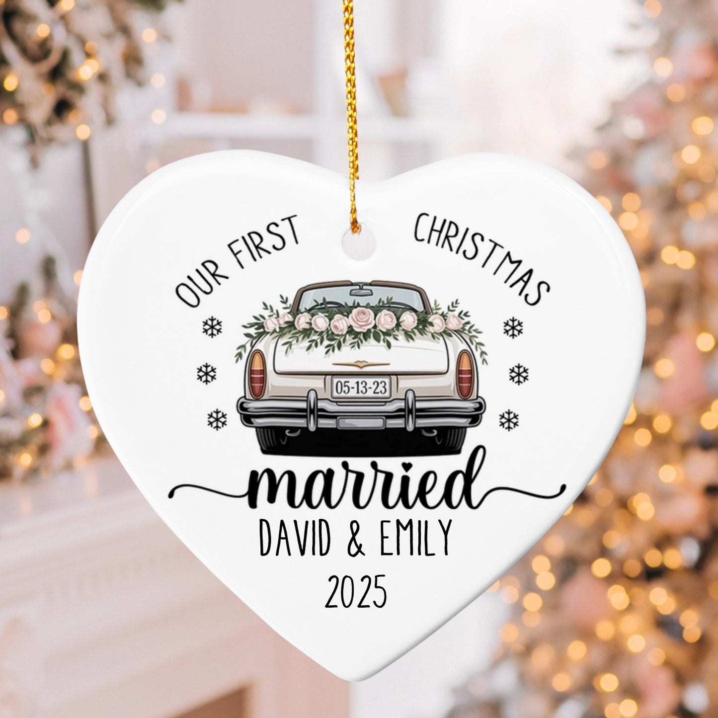 Personalized Married Ornament – Our First Christmas Married Ornament with Couple’s Names & Wedding Date – Newlywed Gift Keepsake 2025