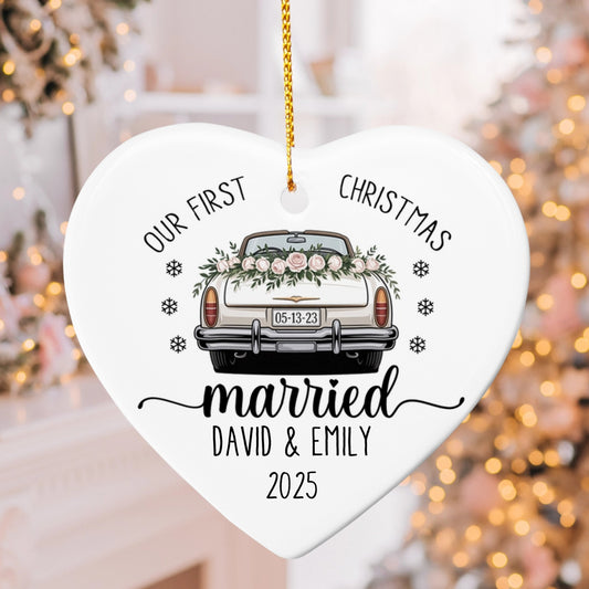 Personalized Married Ornament – Our First Christmas Married Ornament with Couple’s Names & Wedding Date – Newlywed Gift Keepsake 2025