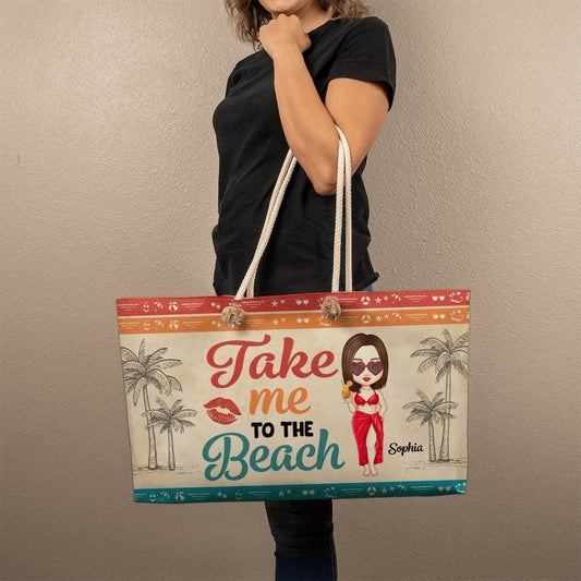 🏖️ Personalized "Take Me to the Beach" Tote Bag – Custom Character & Name – Fun Summer Gift for Her