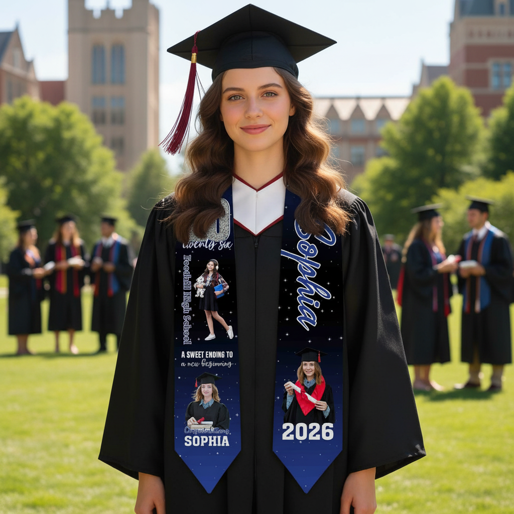 Custom Name Navy Graduation Stole
