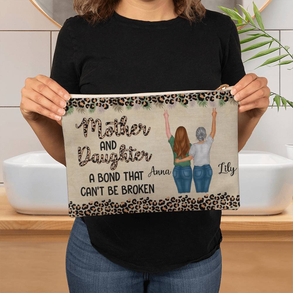 Custom Mother Daughter Makeup Bag – Personalized 2 Character Cosmetic Pouch