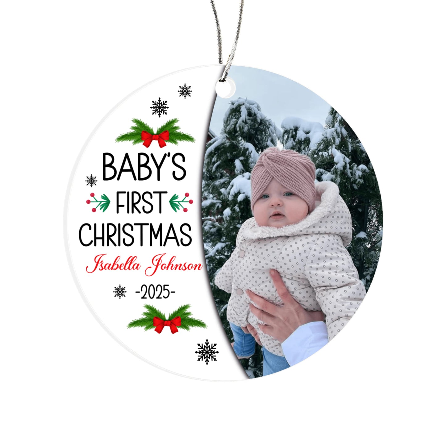Personalized Baby’s First Christmas Ornament 2025 – Custom Acrylic Photo Ornament with Name – Newborn Keepsake Gift for Parents or Grandparents