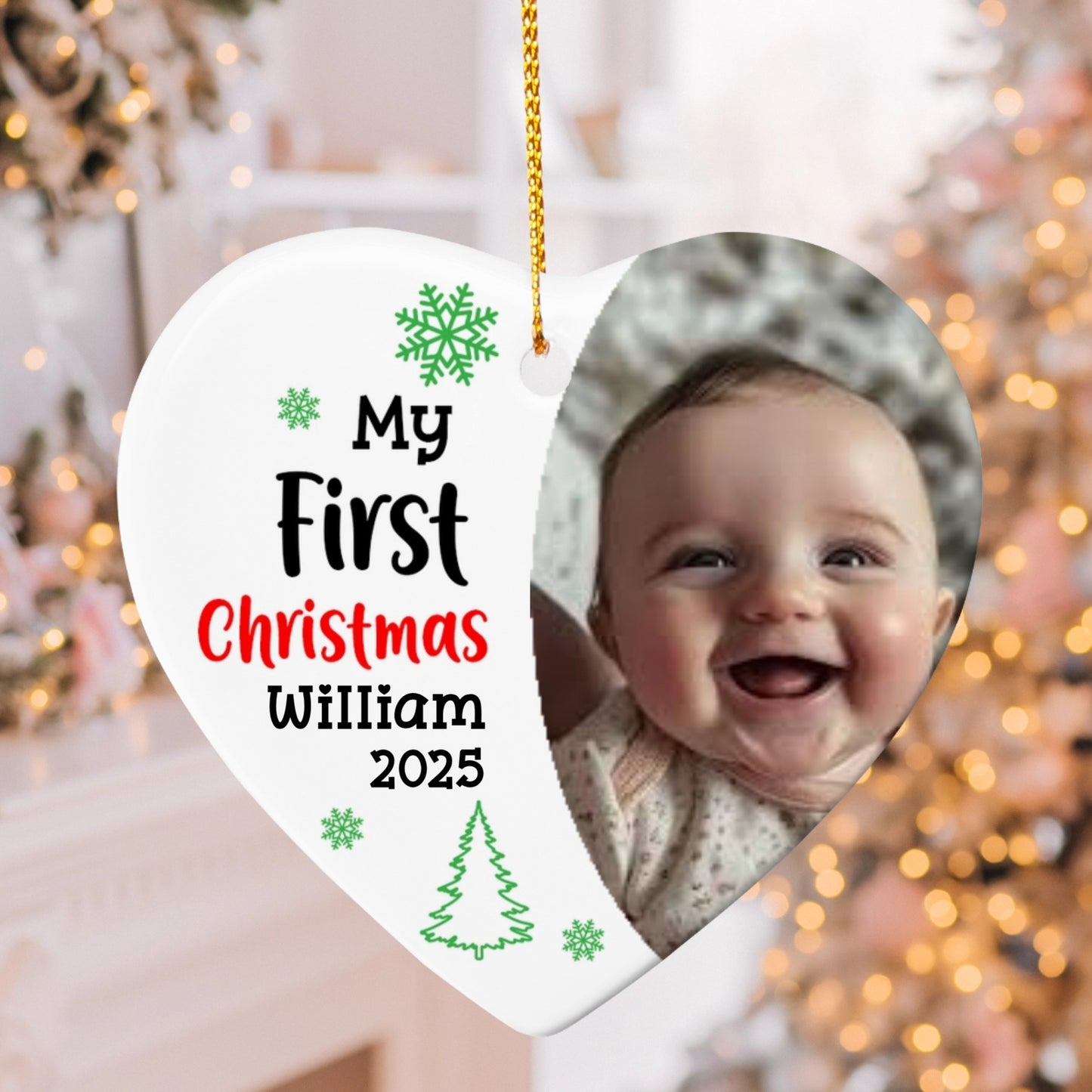 Personalized My First Christmas Ornament 2025 – Custom Baby Photo Heart Ornament with Name, Cute Keepsake Gift for New Parents