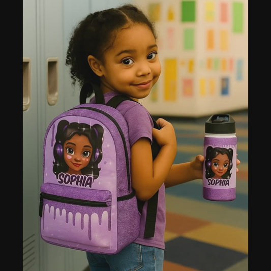 Custom Girl Backpack – Choose Character & Add Name | Glitter Drip Design