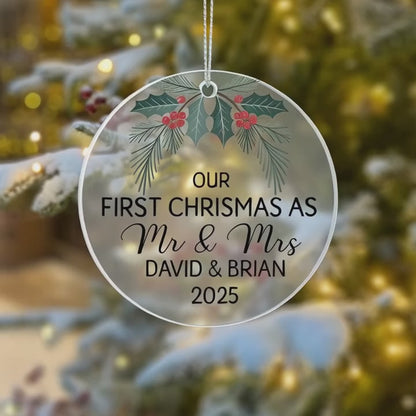 Our First Christmas as Mr & Mrs Personalized Acrylic Ornament 2025 – Custom Couple Ornament, Newlywed Christmas Gift Keepsake