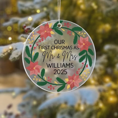 Personalized “Our First Christmas as Mr & Mrs” Ornament – Custom Married Couple Christmas Ornament with Name & Year