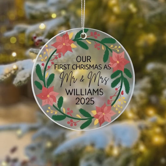 Personalized “Our First Christmas as Mr & Mrs” Ornament – Custom Married Couple Christmas Ornament with Name & Year