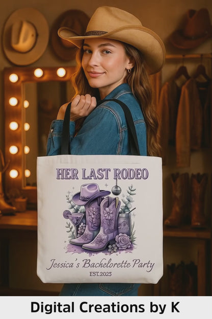 Personalized Her Last Rodeo Bachelorette Tote Bag – Custom Western Bridal Party Gift with Name & Date