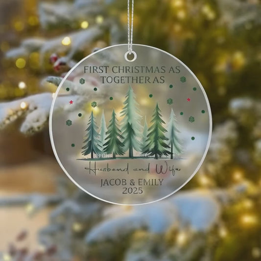 First Christmas as Husband and Wife Personalized Acrylic Ornament 2025 – Custom Newlywed Ornament, Married Couple Gift Keepsake