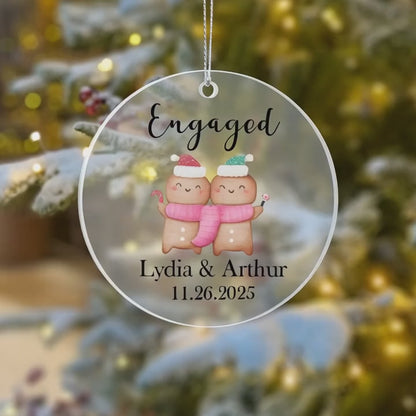 Engaged Gingerbread Couple Personalized Acrylic Ornament 2025 – Custom Engagement Ornament, Cute Couple Christmas Gift Keepsake