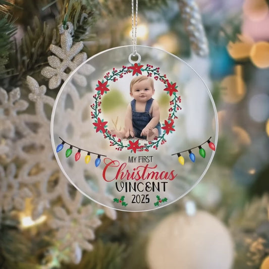 Custom Baby Ornament 2025 – My First Christmas Acrylic Photo Ornament with Name – Personalized Holiday Gift for Family