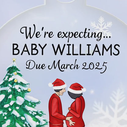 Personalized Acrylic Christmas Ornament - "We're Expecting" Baby Announcement - Due May 2025