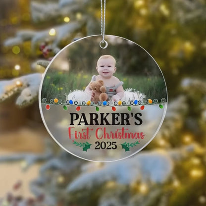 Custom Photo Ornament for Baby 2025 – Personalized Acrylic “First Christmas” Keepsake for Family Tree
