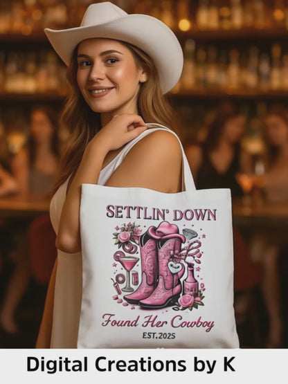 Custom Bride Tote – Settlin' Down Found Her Cowboy Bag with Date