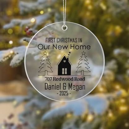First Christmas in Our New Home Personalized Acrylic Ornament 2025 – Custom Address Ornament, New Homeowner Gift Keepsake