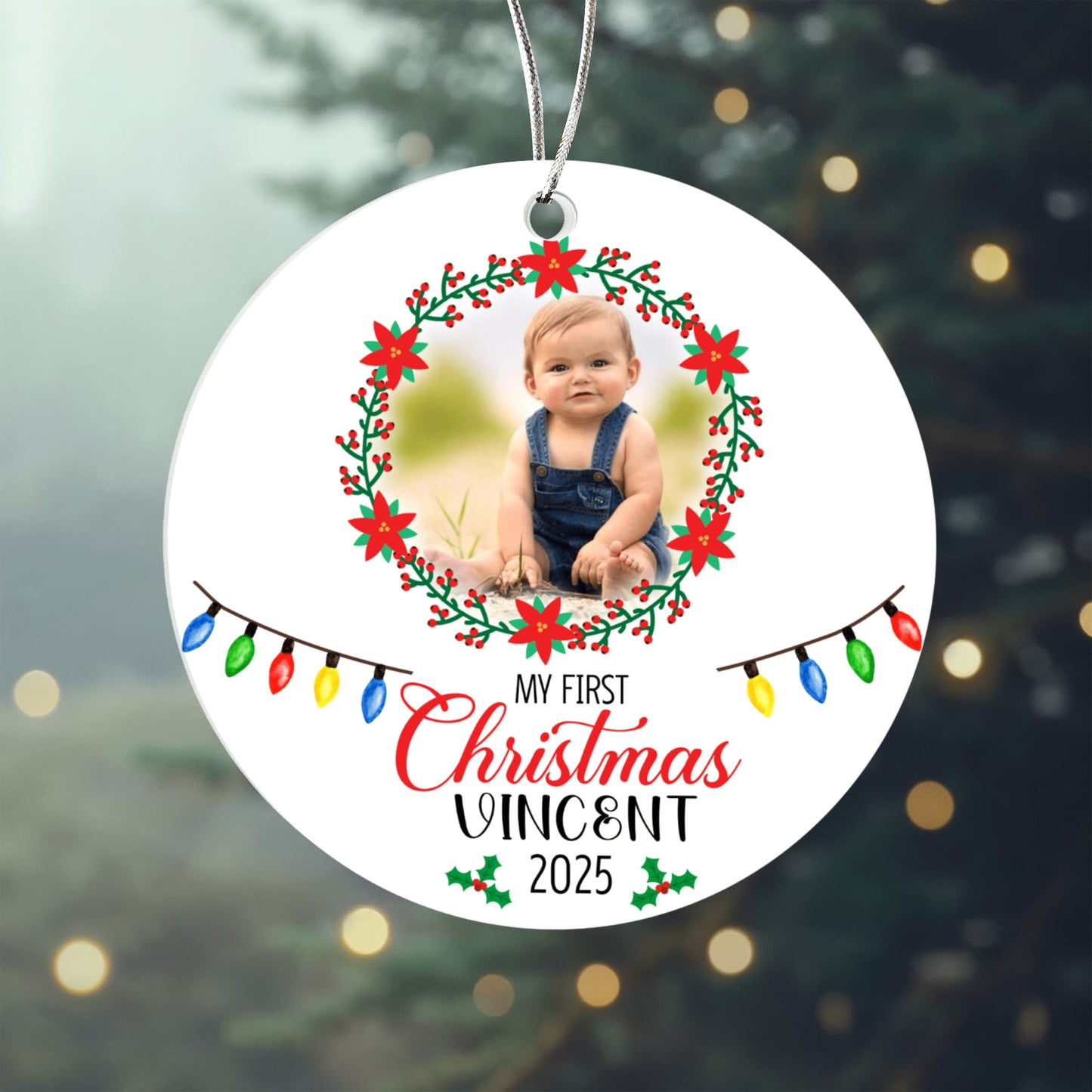 Custom Baby Ornament 2025 – My First Christmas Acrylic Photo Ornament with Name – Personalized Holiday Gift for Family