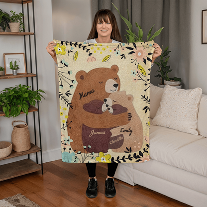 Personalized Family Tree Woven Blanket – Custom Names Family Gift, Tree of Life Throw Blanket for Mom and Family