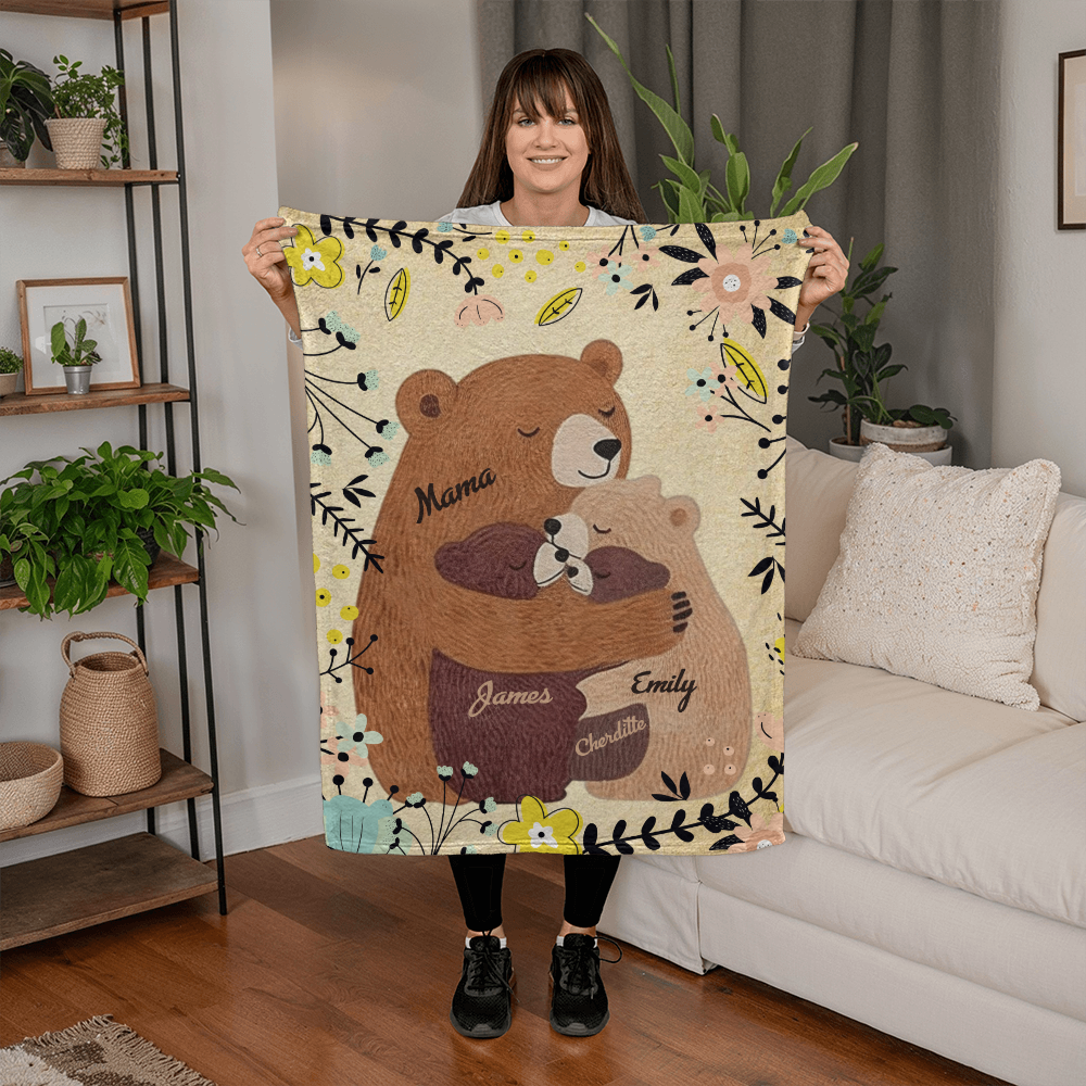 Personalized Family Tree Woven Blanket – Custom Names Family Gift, Tree of Life Throw Blanket for Mom and Family