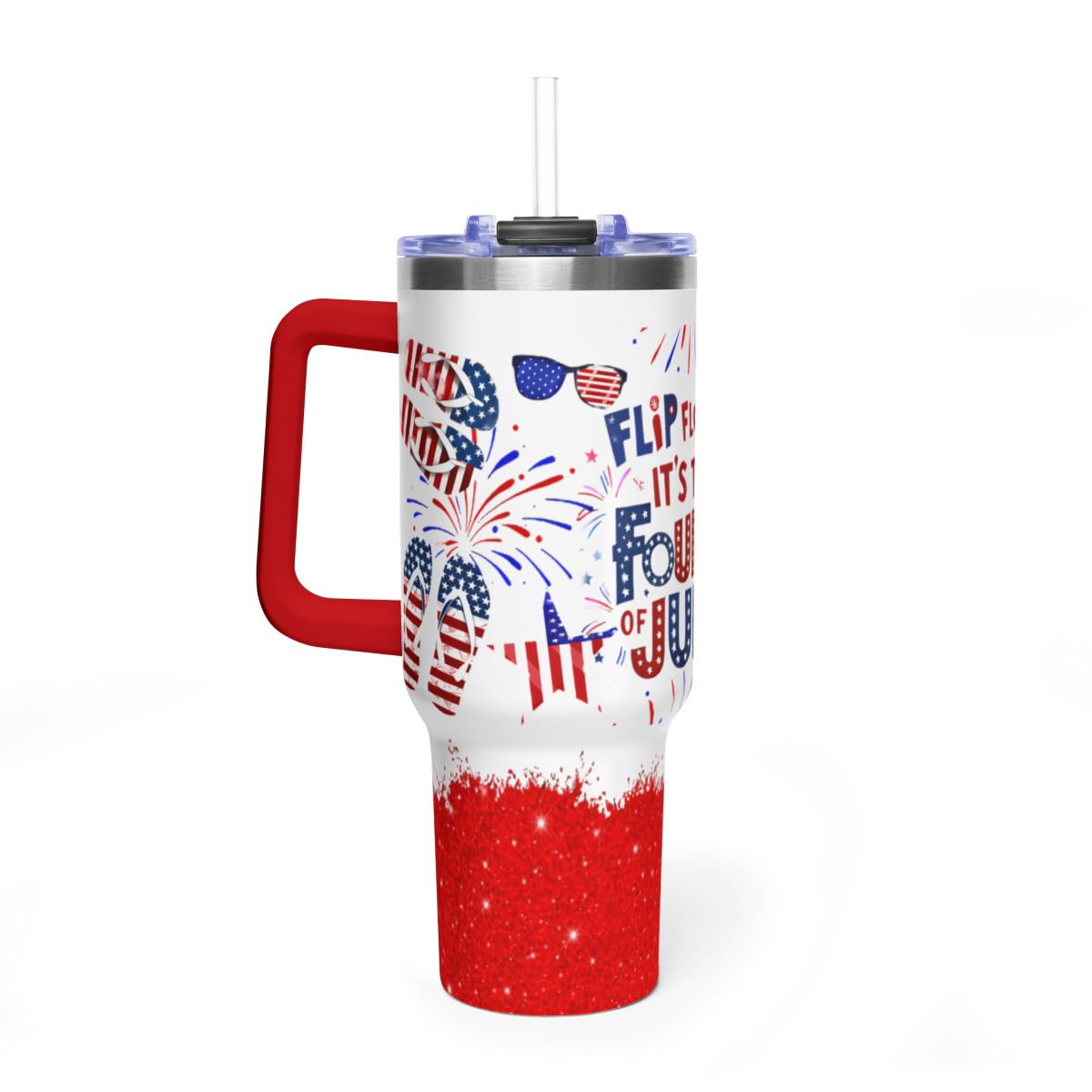 Flip Flop Fly It's the Fourth of July" Tumbler – 4th of July 40oz Tumbler | America 250 Independence Day Gift | Patriotic Glitter Tumbler | Red White & Blue Drinkware