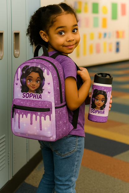Custom Girl Backpack – Choose Character & Add Name | Glitter Drip Design